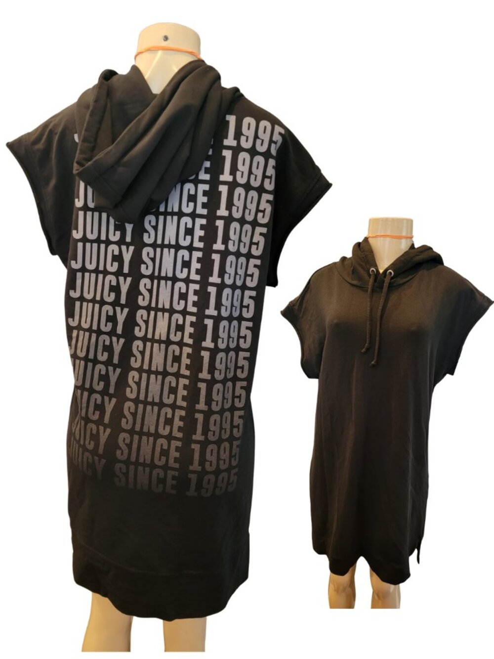 Juicy Couture Women Cap Sleeve Solid Hooded Sweatshirt, Black
